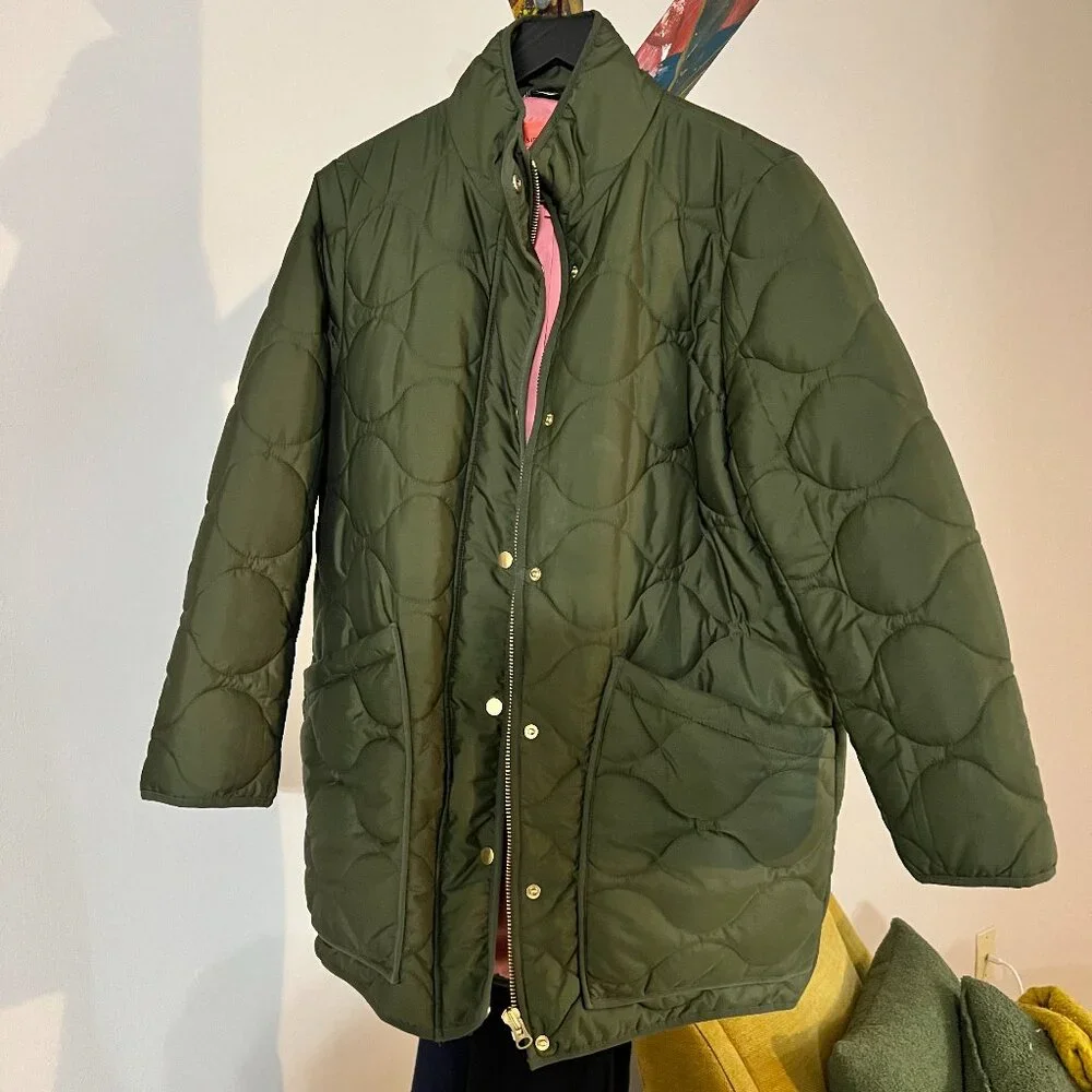 J.Crew Signature Puffer jacket in olive green large petite - Picture 1 of 3